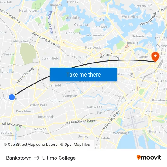 Bankstown to Ultimo College map