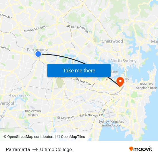 Parramatta to Ultimo College map