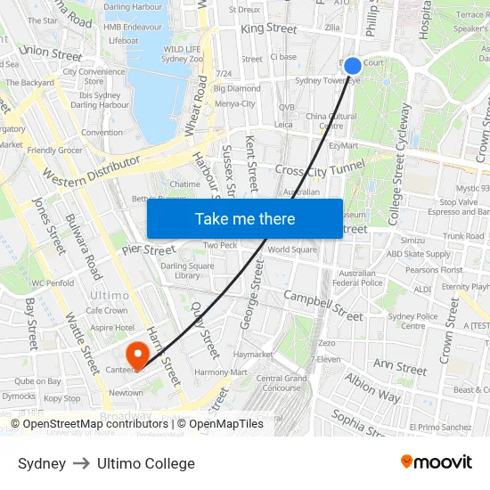 Sydney to Ultimo College map