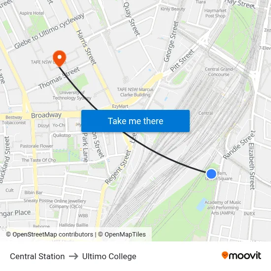 Central Station to Ultimo College map