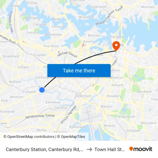 Canterbury Station, Canterbury Rd, Stand F to Town Hall Station map