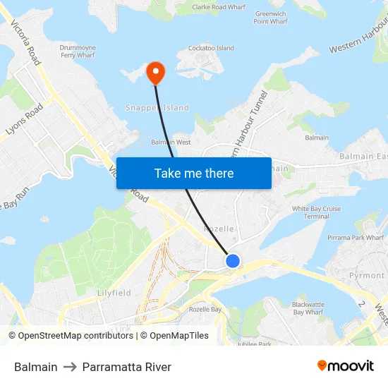 Balmain to Parramatta River map