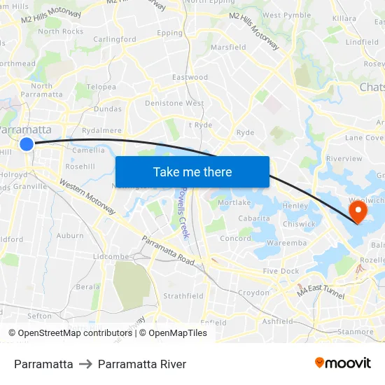 Parramatta to Parramatta River map
