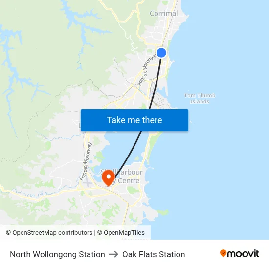 North Wollongong Station to Oak Flats Station map