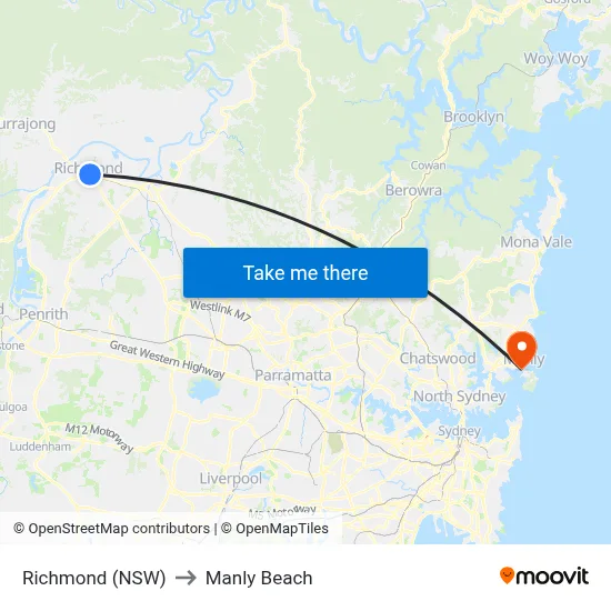 Richmond (NSW) to Manly Beach map