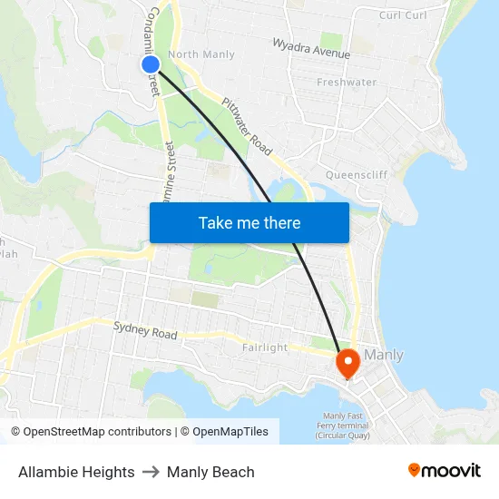 Allambie Heights to Manly Beach map