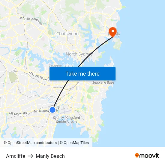 Arncliffe to Manly Beach map