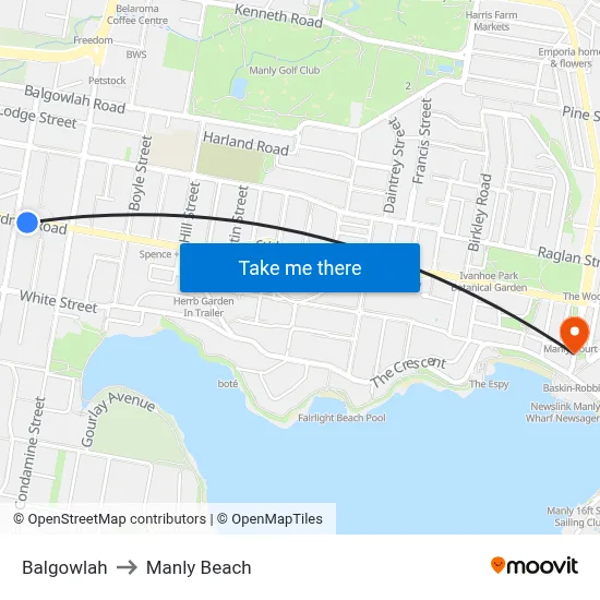Balgowlah to Manly Beach map