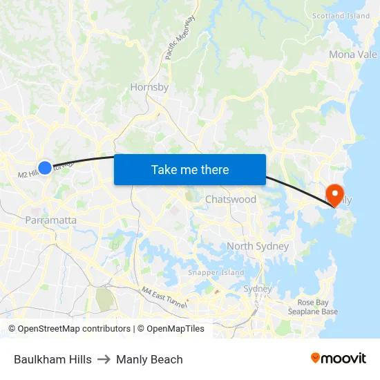Baulkham Hills to Manly Beach map