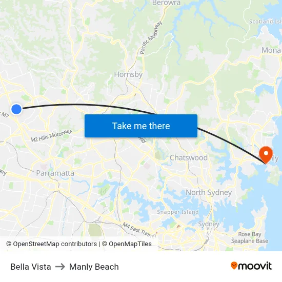 Bella Vista to Manly Beach map