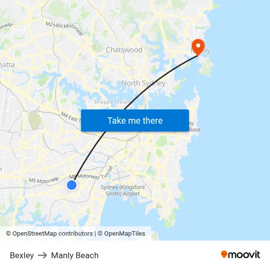 Bexley to Manly Beach map