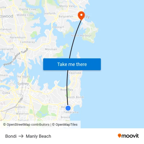 Bondi to Manly Beach map