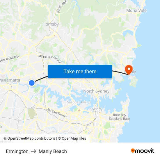 Ermington to Manly Beach map