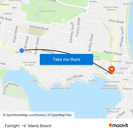 Fairlight to Manly Beach map