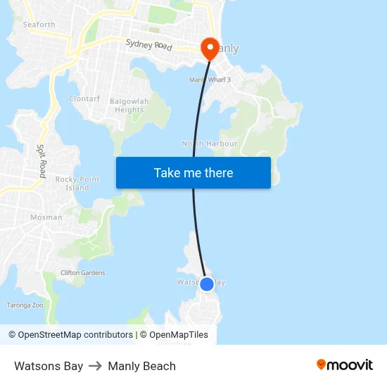 Watsons Bay to Manly Beach map