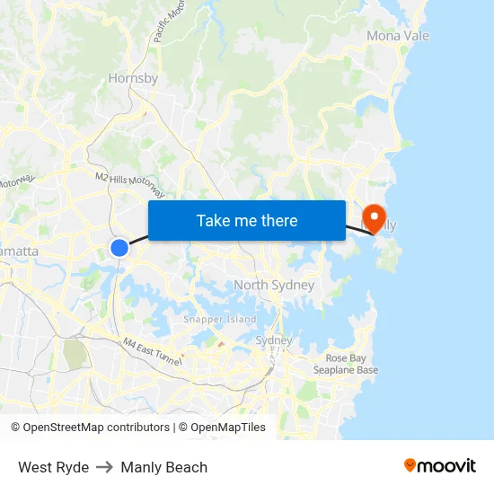 West Ryde to Manly Beach map