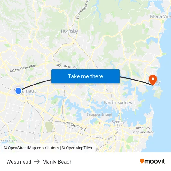 Westmead to Manly Beach map