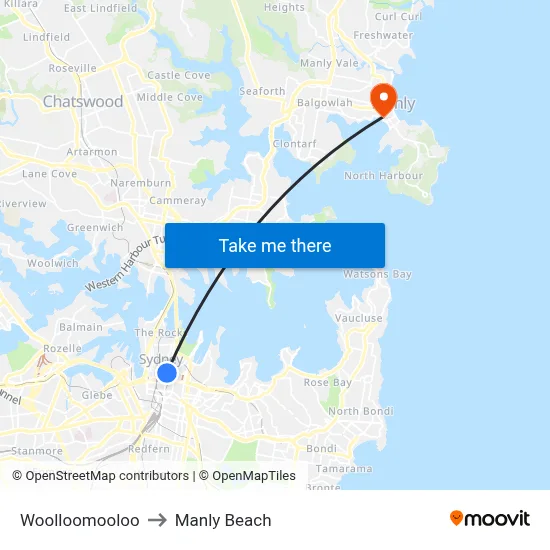 Woolloomooloo to Manly Beach map