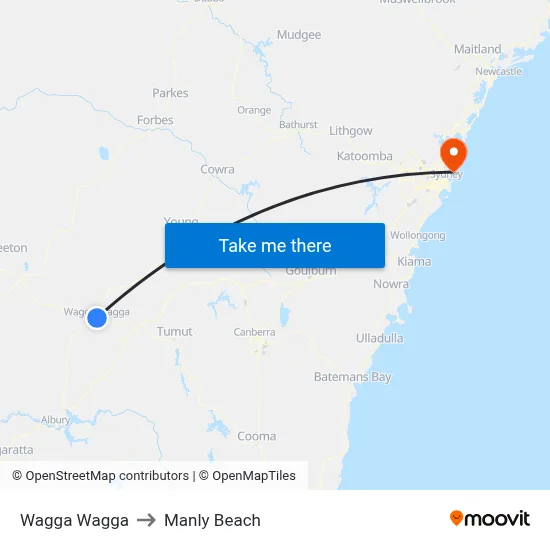 Wagga Wagga to Manly Beach map