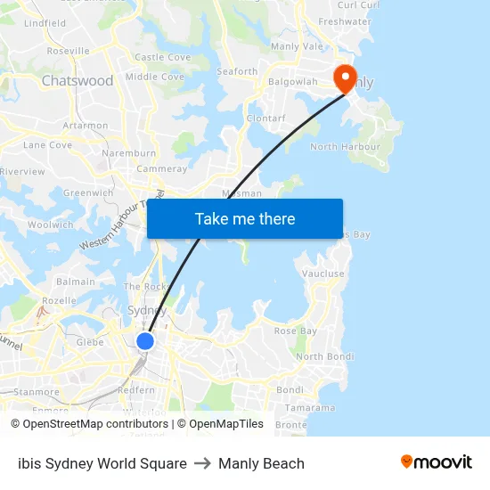 ibis Sydney World Square to Manly Beach map