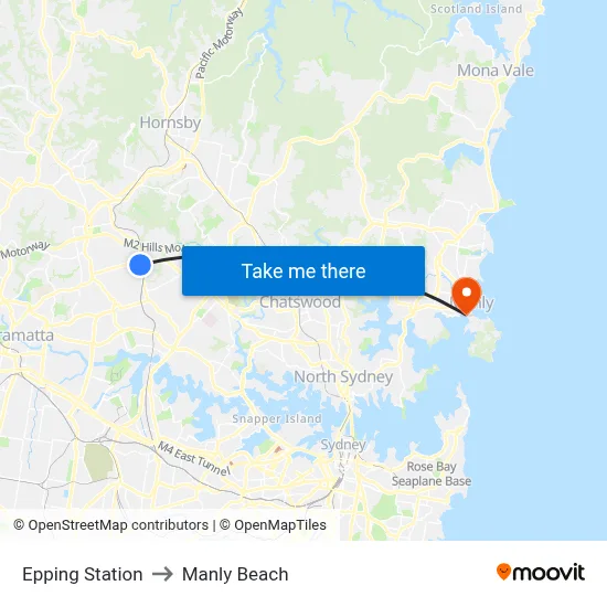 Epping Station to Manly Beach map