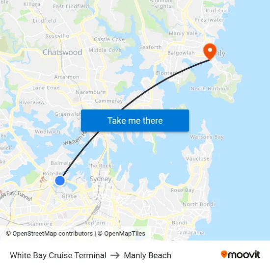 White Bay Cruise Terminal to Manly Beach map