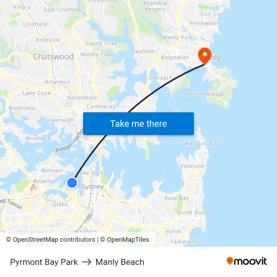Pyrmont Bay Park to Manly Beach map