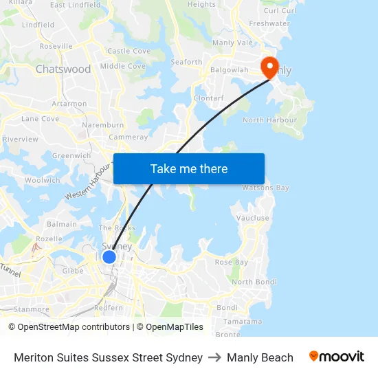 Meriton Suites Sussex Street Sydney to Manly Beach map