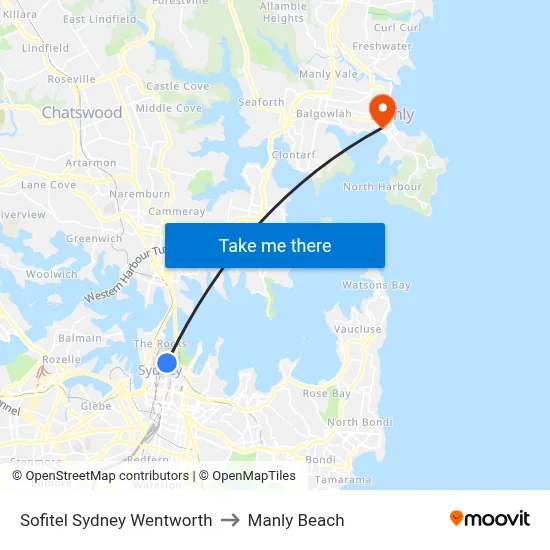 Sofitel Sydney Wentworth to Manly Beach map