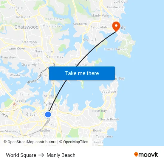 World Square to Manly Beach map