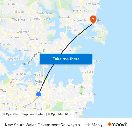 New South Wales Government Railways and Tramways Roll of Honour to Manly Beach map