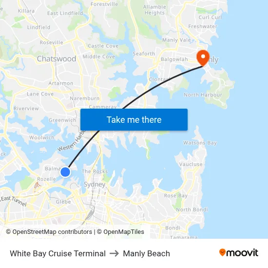 White Bay Cruise Terminal to Manly Beach map