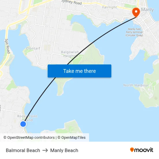 Balmoral Beach to Manly Beach map