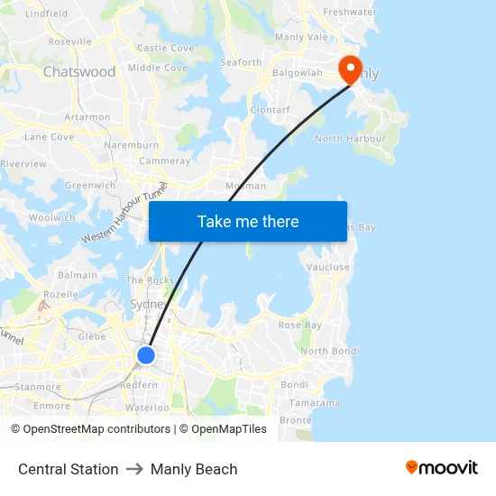 Central Station to Manly Beach map