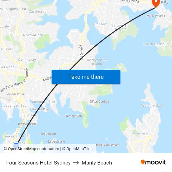 Four Seasons Hotel Sydney to Manly Beach map