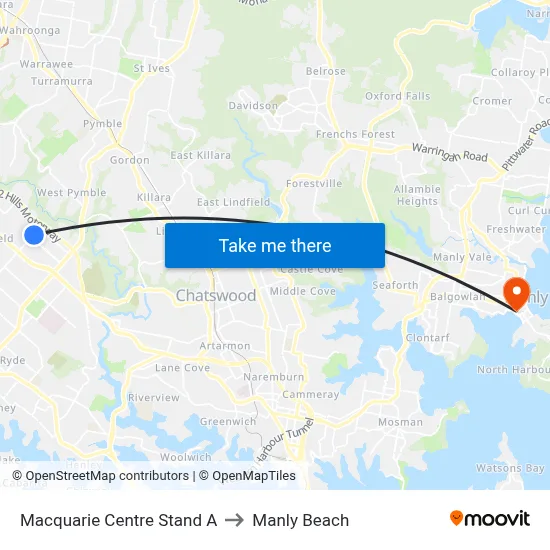 Macquarie Centre Stand A to Manly Beach map