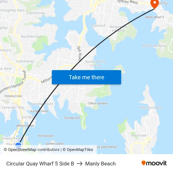 Circular Quay Wharf 5 Side B to Manly Beach map