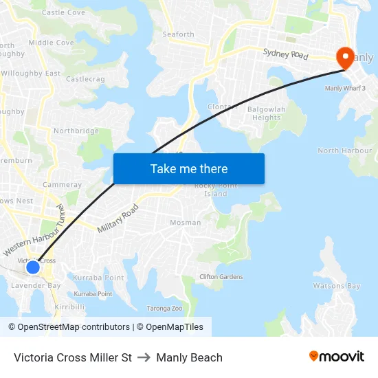 Victoria Cross Miller St to Manly Beach map