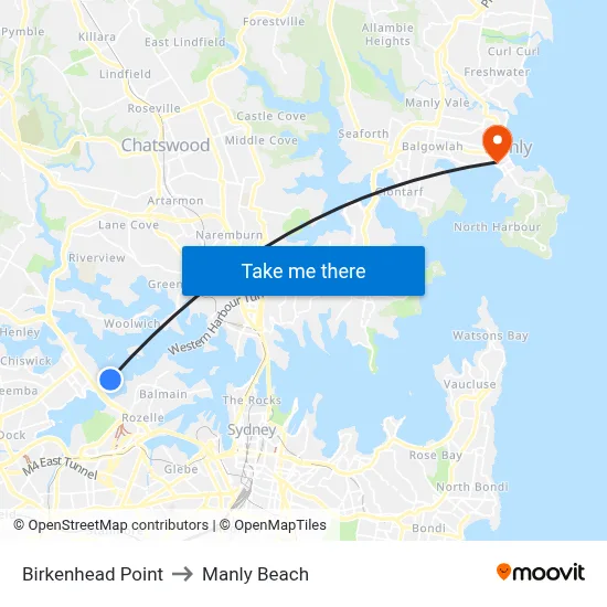 Birkenhead Point to Manly Beach map