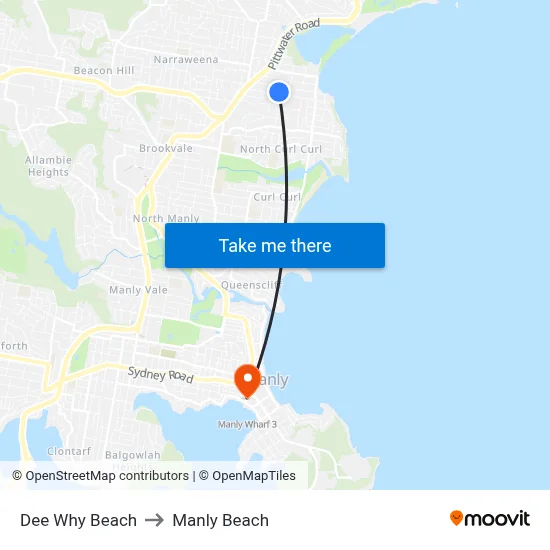 Dee Why Beach to Manly Beach map
