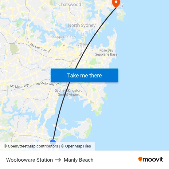 Woolooware Station to Manly Beach map