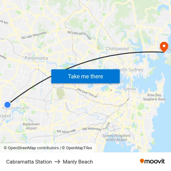 Cabramatta Station to Manly Beach map