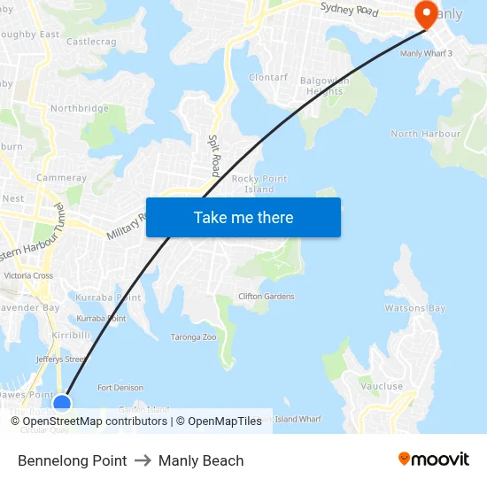 Bennelong Point to Manly Beach map
