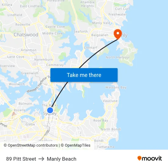 89 Pitt Street to Manly Beach map