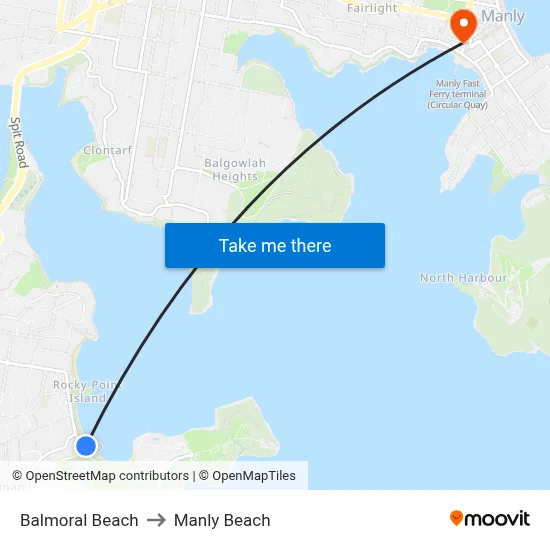 Balmoral Beach to Manly Beach map