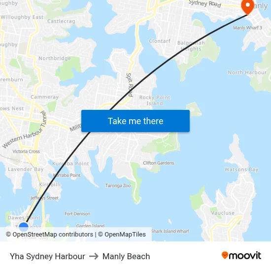 Yha Sydney Harbour to Manly Beach map