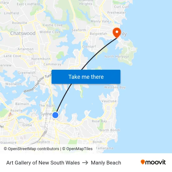 Art Gallery of New South Wales to Manly Beach map