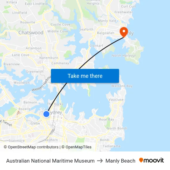 Australian National Maritime Museum to Manly Beach map