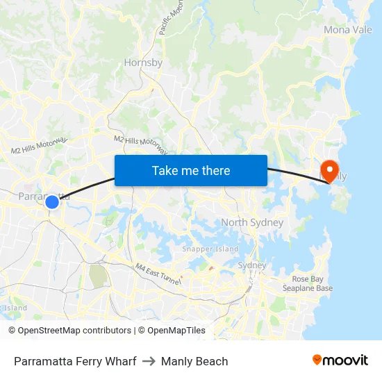Parramatta Ferry Wharf to Manly Beach map