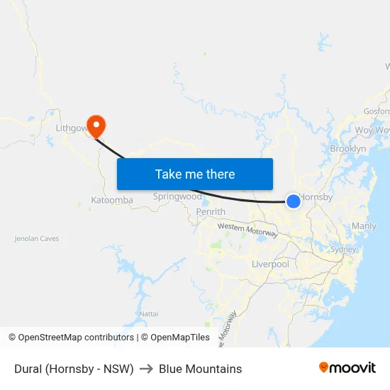 Dural (Hornsby - NSW) to Blue Mountains map